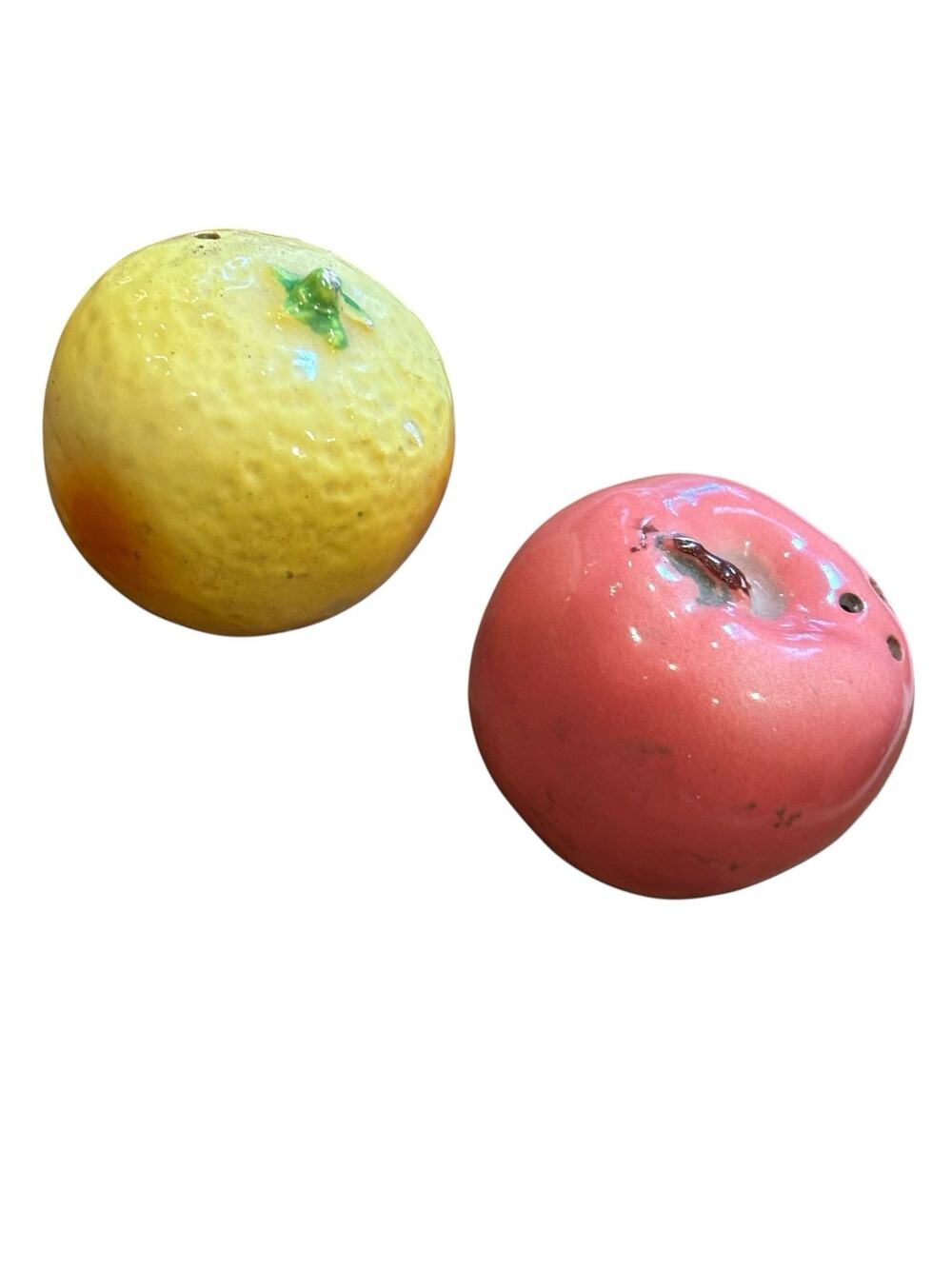 Vintage 1950s Glazed Apple & Tangerine Ceramic Salt & Pepper Shakers Japan